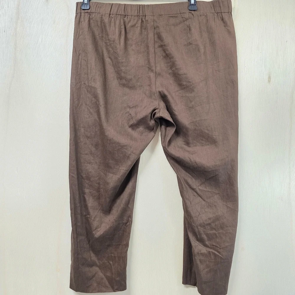 J.Jill Brown Linen Stretch Pull On Crop Pants L Petite Runs Large